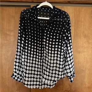Trendy Polka Dot Women's button down Top - Black and White